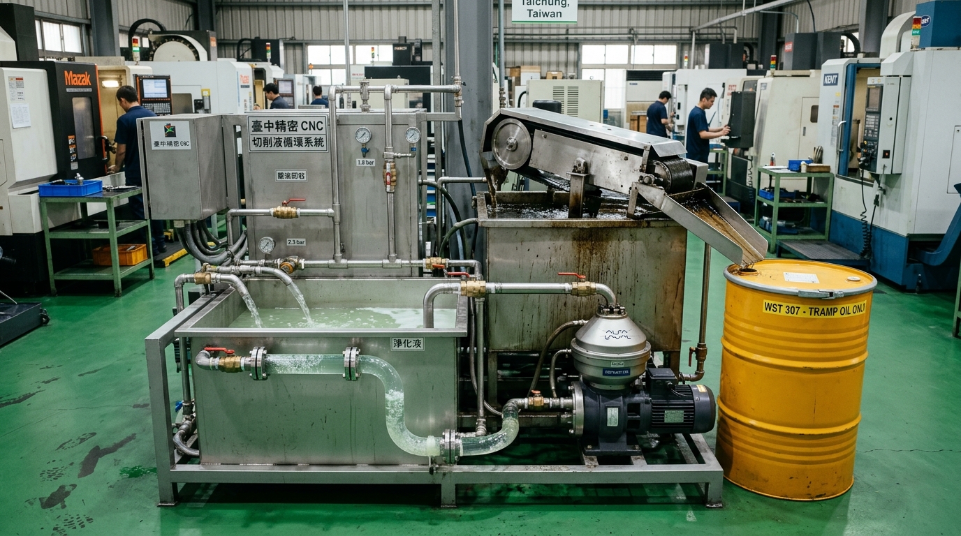 精密切削液 92% 循環過濾：加工車間有害廢棄物轉化為 ISO 14021 循環資產